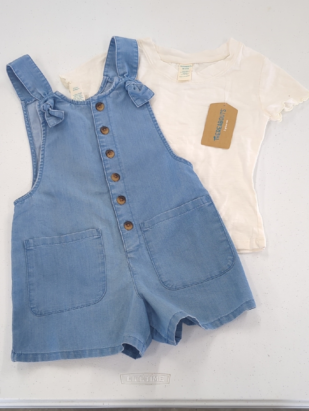 Girls Light Blue Denim Romper with White Tee XS 6/6X